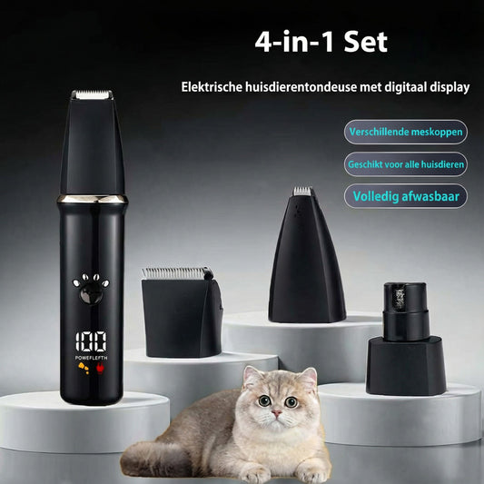 elektrische Huisdieren Trimmer 4-in-1 – Digitale Display & Wasbare Scheermachine voor Kat & Hond